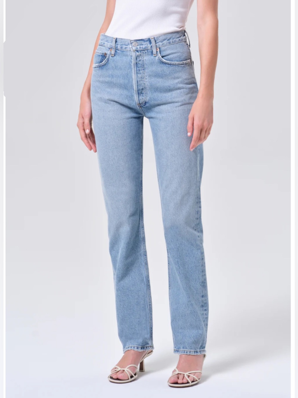 AGOLDE 90's Pinch Waist High Rise Straight Long Jeans. Light Denim, Sz 28